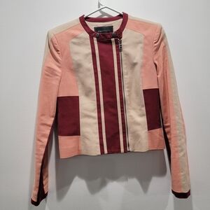 BCBGMaxAzria Pink and Burgundy Colorblock Blazer